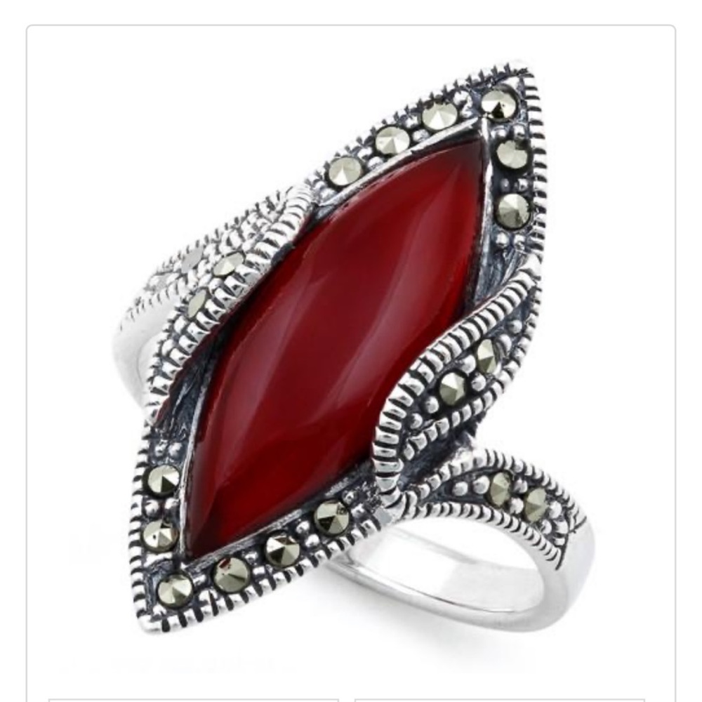 6 .925 Sterling Silver Red Agate & Marcasite Rings